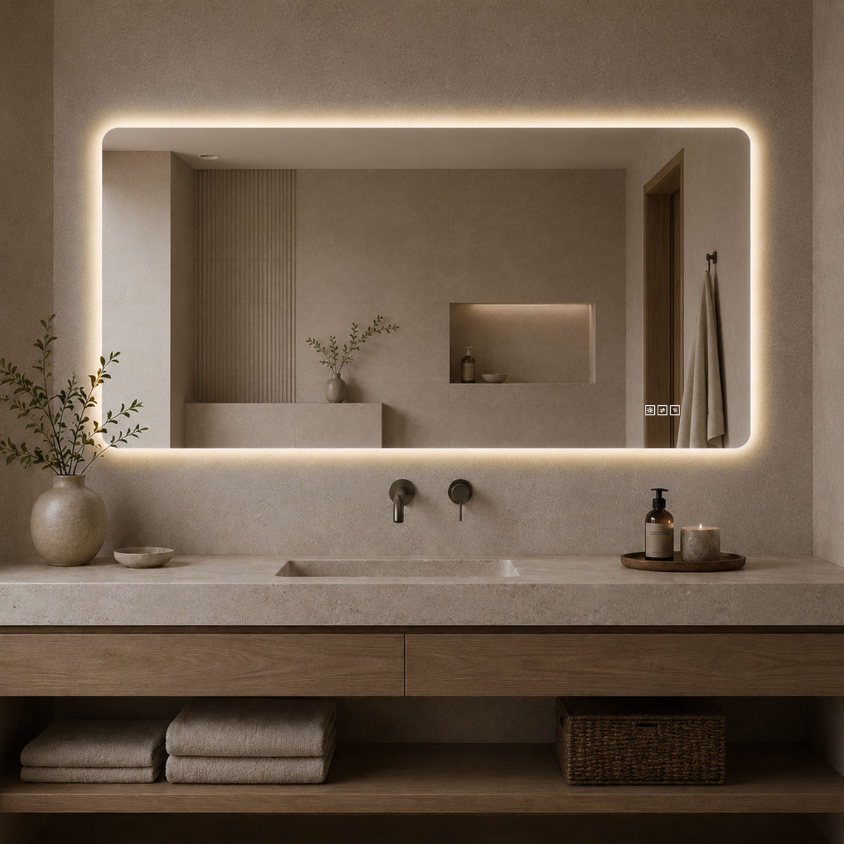 48" X 24" LED Bathroom Mirror, Rounded Rectangle Backlit Vanity Mirror With Anti Fog, 3 Color Dimmable Lighting, Memory Function, Horizontal Or Vertical Wall Mount - Clear