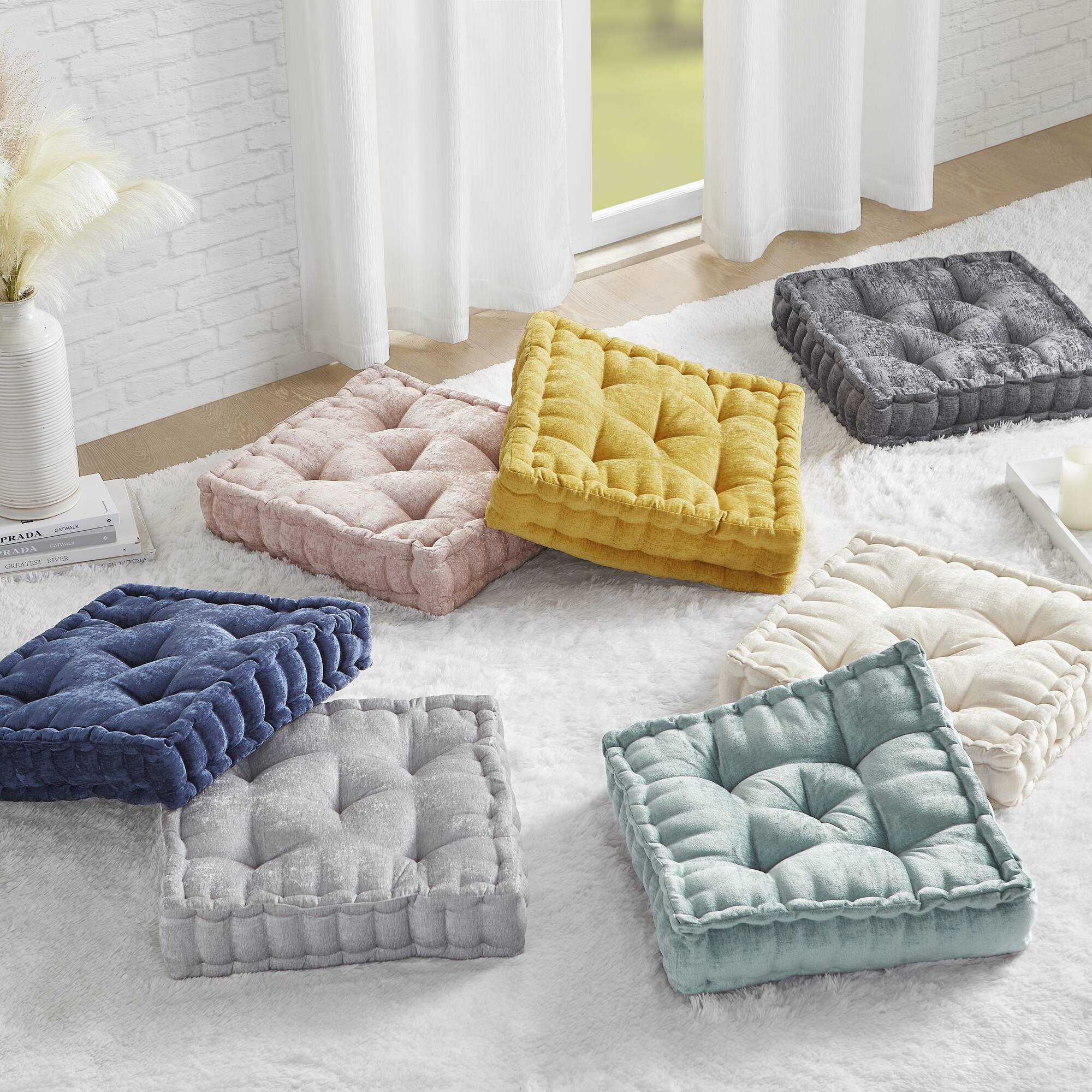 Azza - Square Floor Pillow Cushion - Aqua