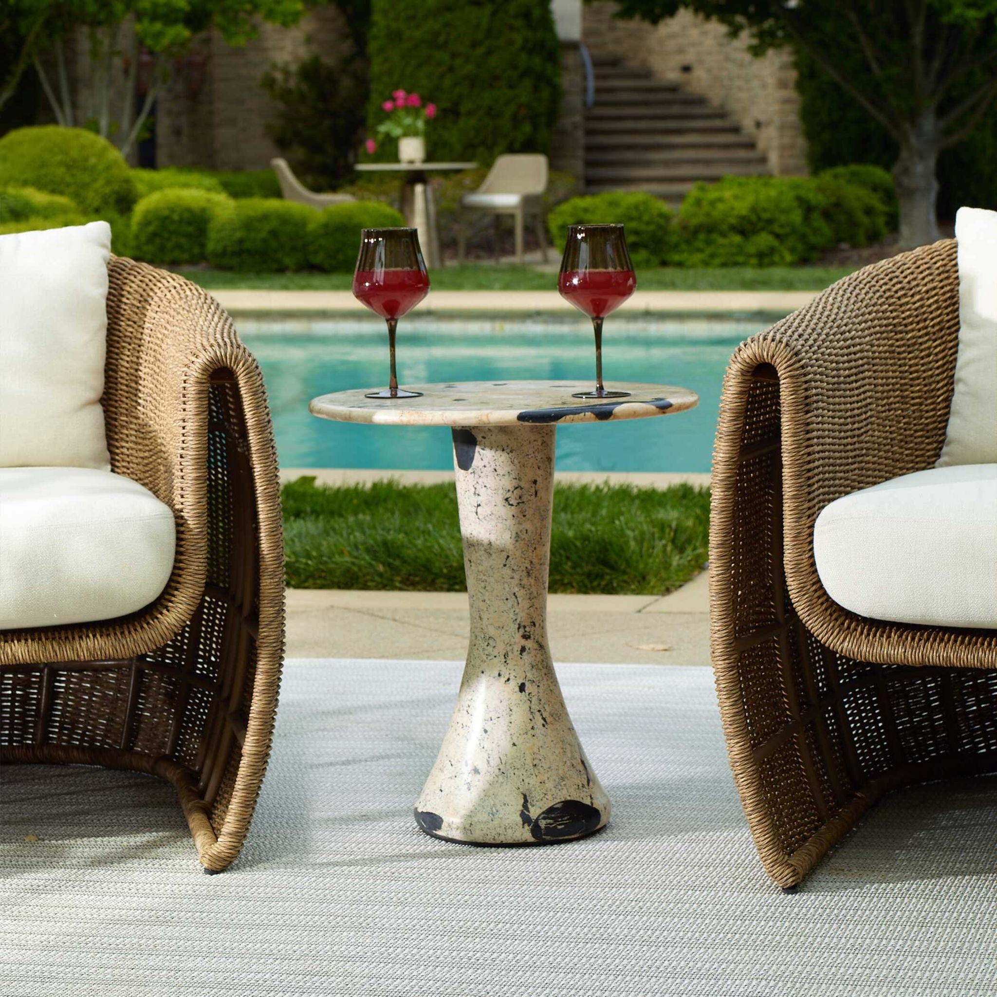 Cadas - Indoor-Outdoor Stone Side Table - Black / White