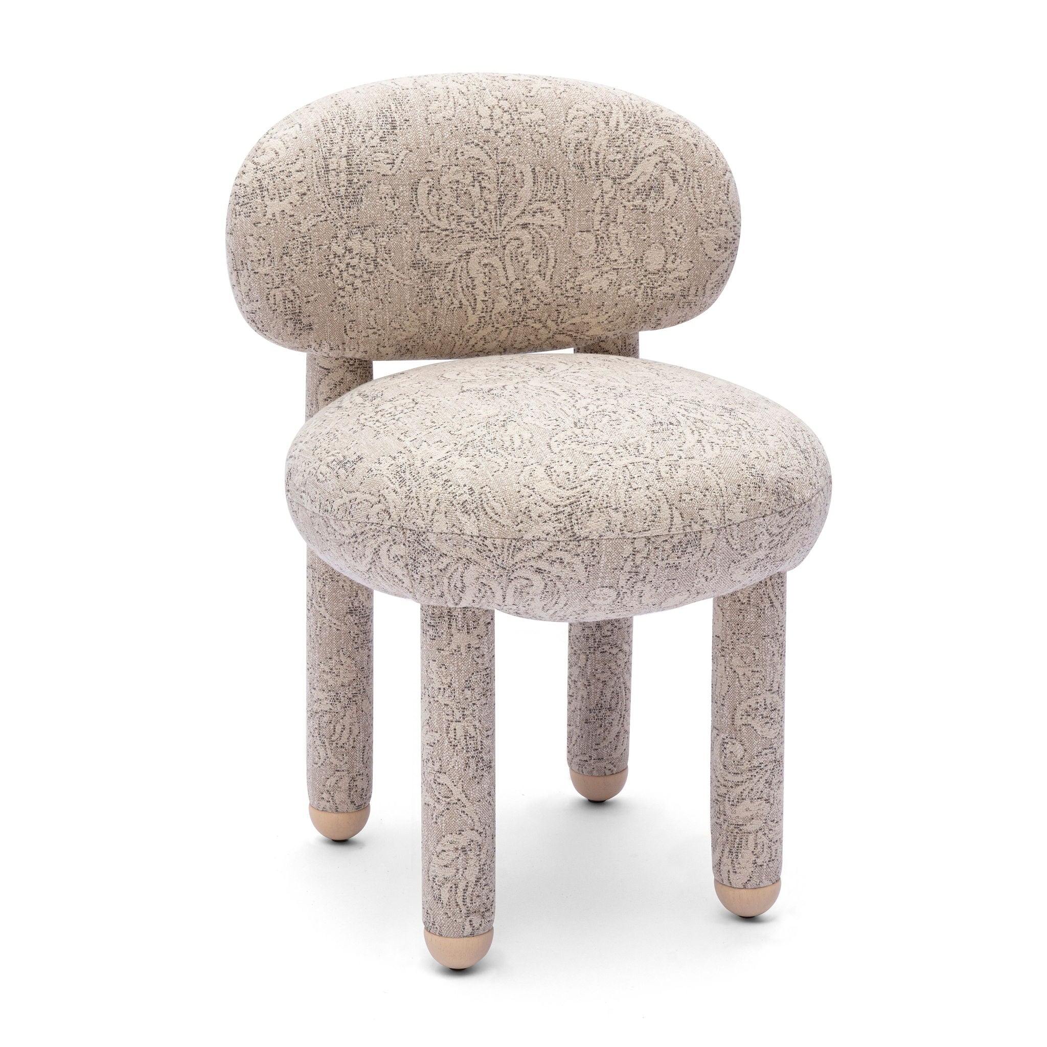 Manu - Floral Jacquard Dining Chair - Neutral
