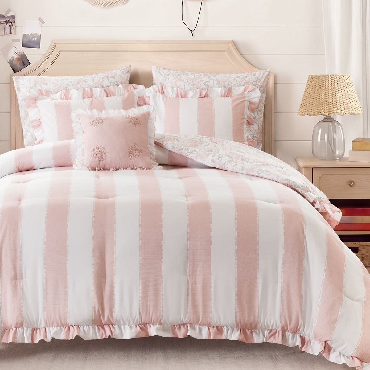 Lara - Twin Long Comforter Set - Pink