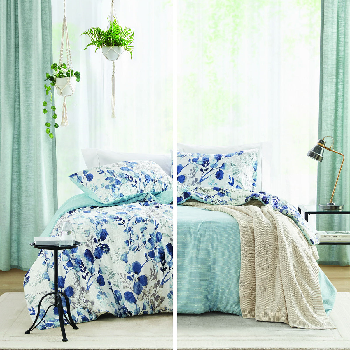 Gabby - King/California King Reversible Floral Botanical Seersucker Comforter Set - Navy/Blue