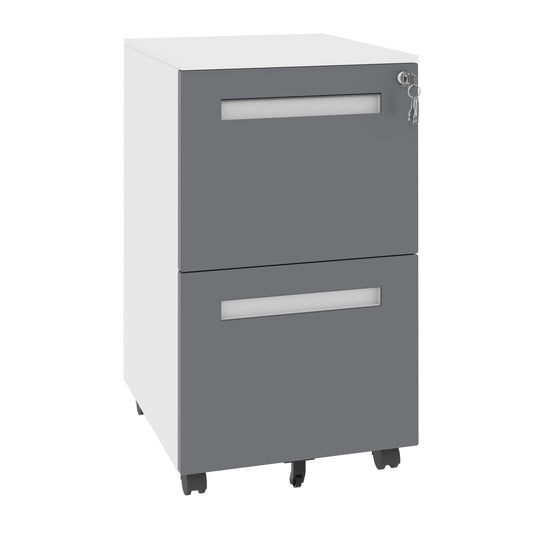 2-Drawer Mobile File Cabinet With Lock,On 360° Wheels, Holds A4/Letter/Legal Files - White