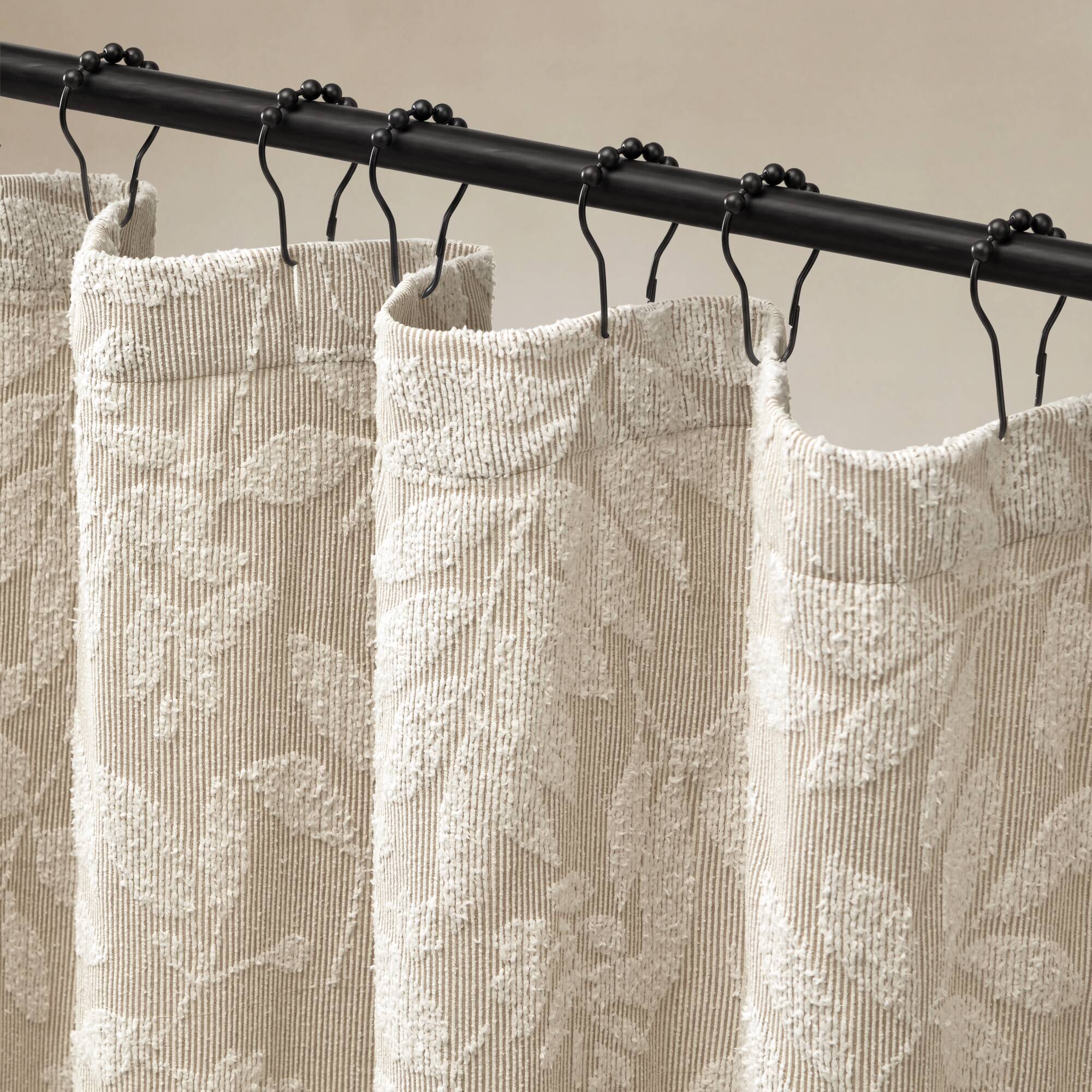 Solace Leaf - Cotton Blend Botanical Jacquard Shower Curtain - Beige
