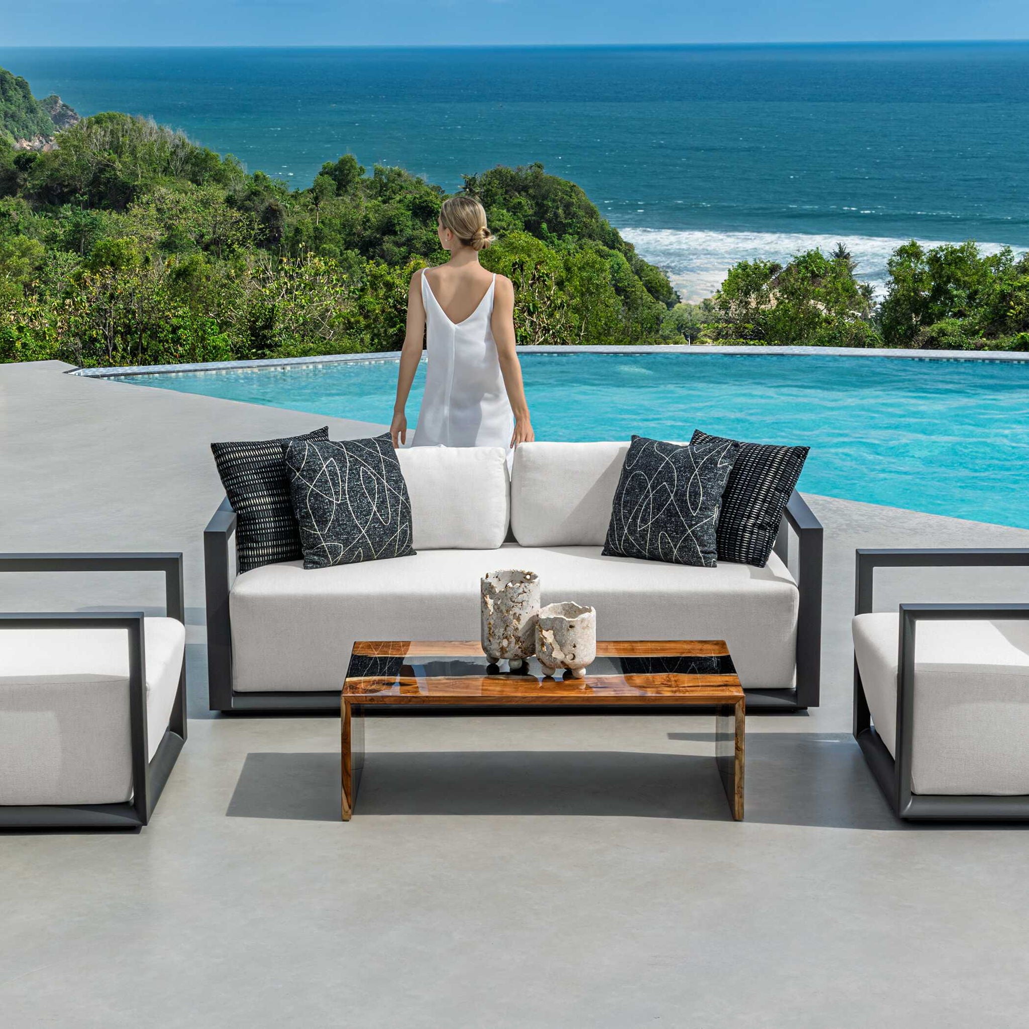 Remsen - Outdoor Sofa - Black / Oyster