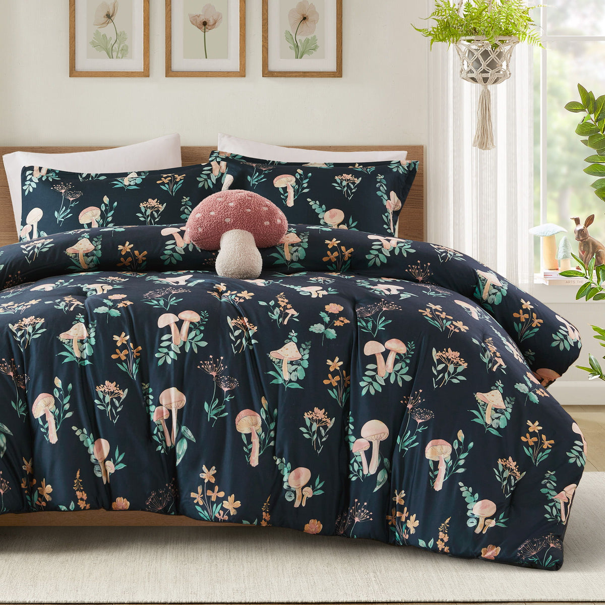 Gwen - Full/Queen Mushroom Garden Comforter Set - Navy