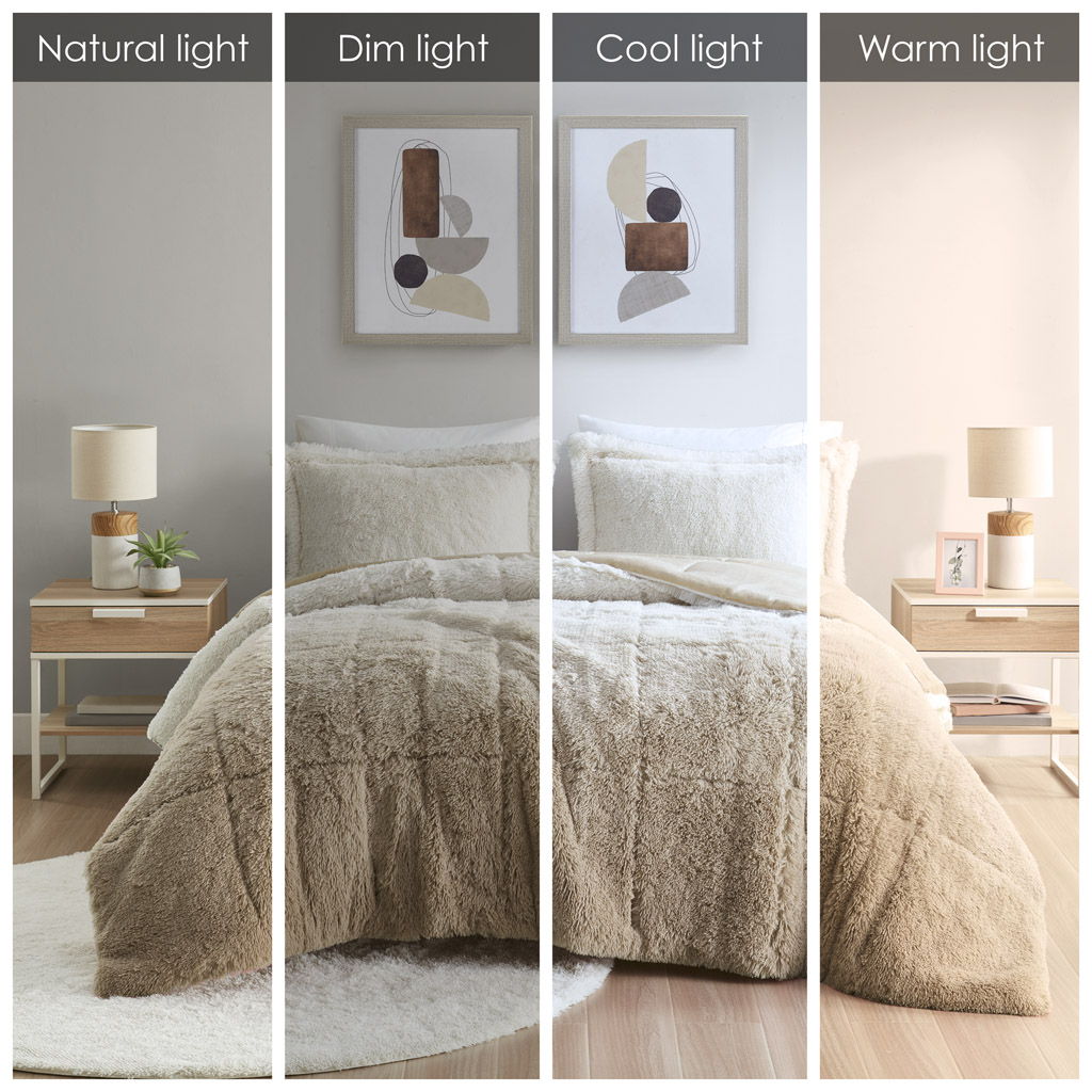 Brielle - Ombre Shaggy Long Fur Twin Comforter Mini Set - Natural