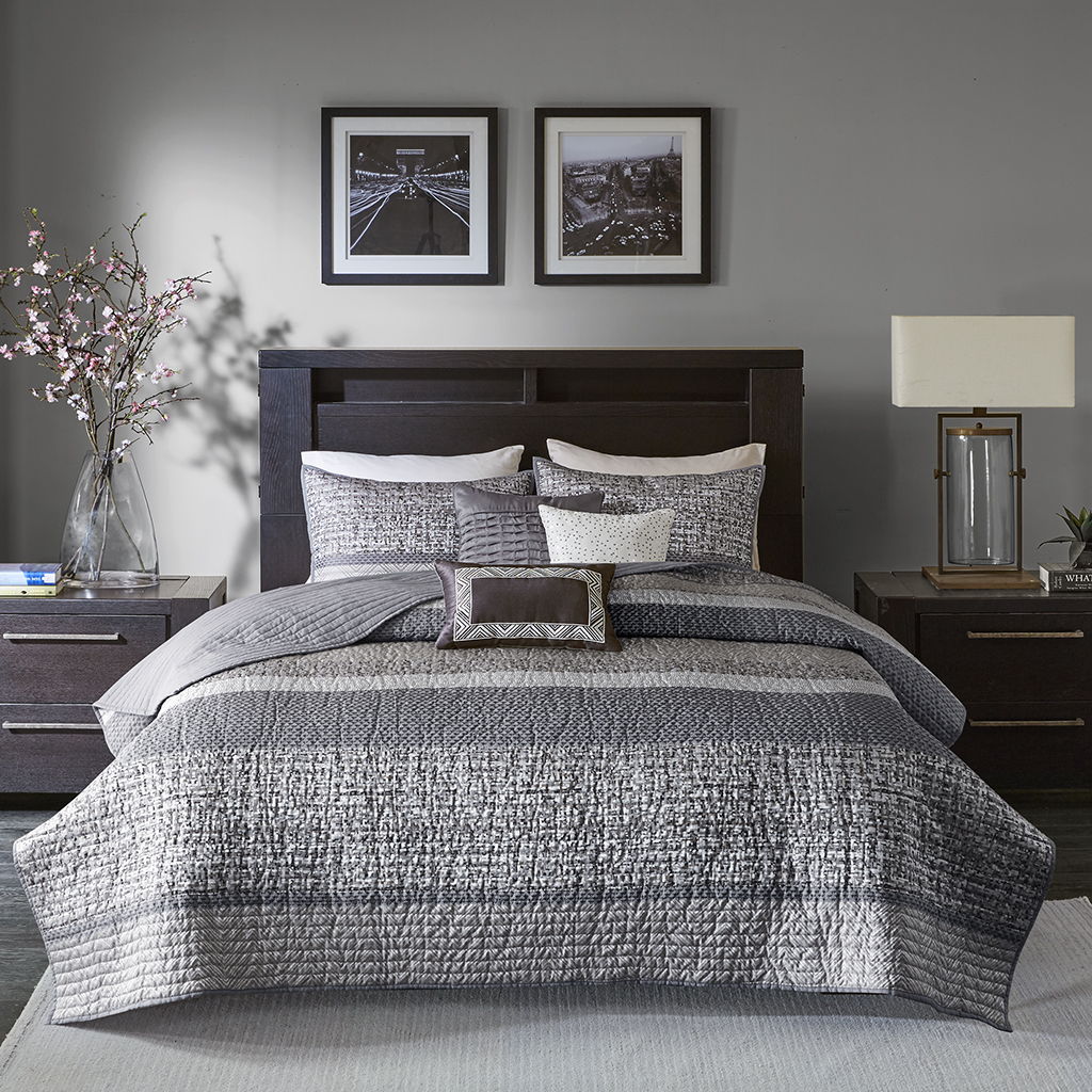 Rhapsody - 6 Piece Reversible Coverlet Set - Gray / Taupe