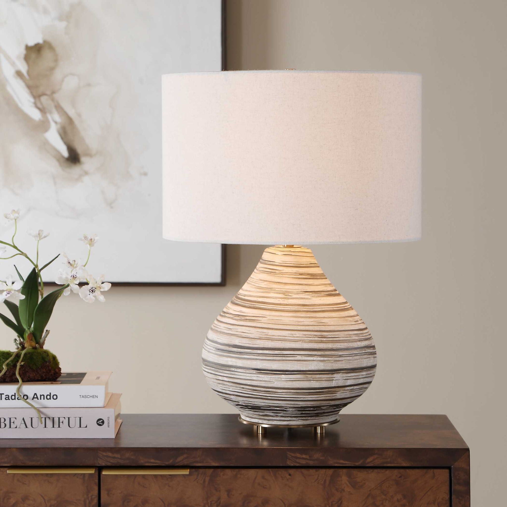 Azura - Horizontal Line Table Lamp - Brown / Gray / White