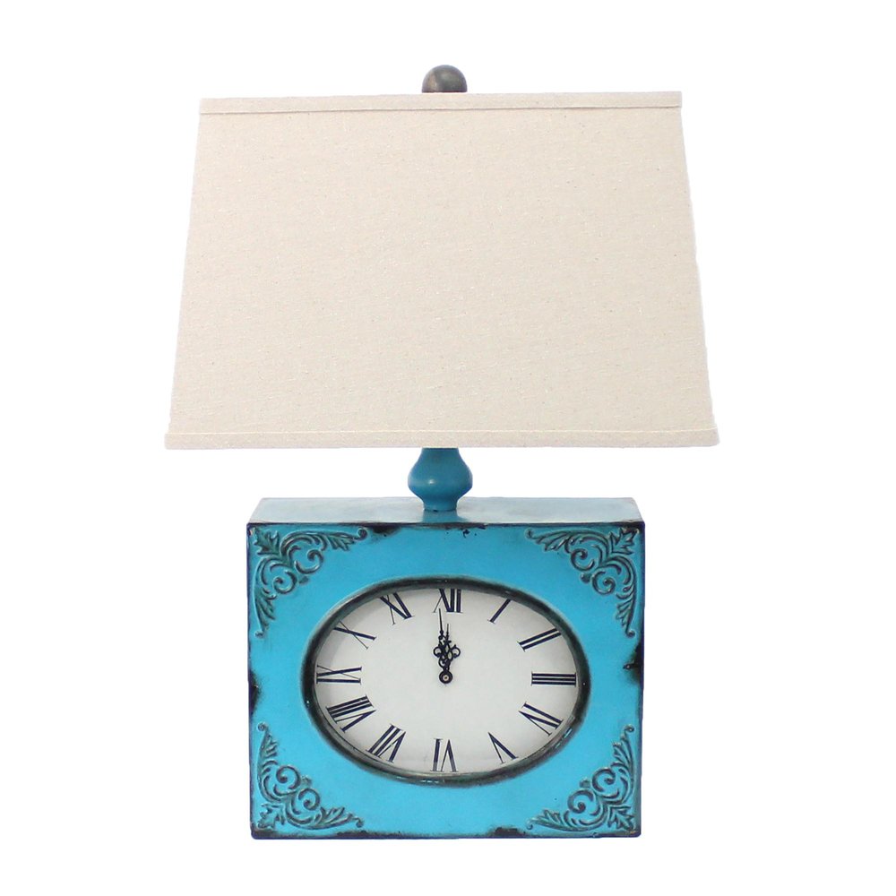 22" Distressed Red Metal Bedside Lamp With Beige Shade