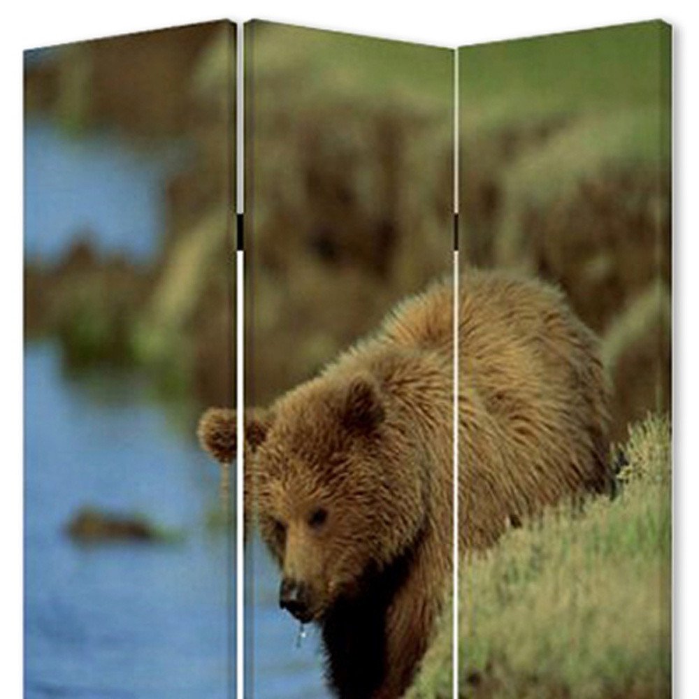 72" Blue And Green Canvas Folding Three Panel Screen Room Divider