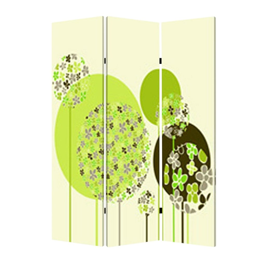 72" Green Canvas Folding Three Panel Screen Room Divider