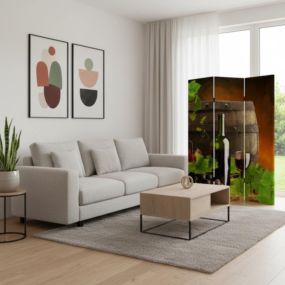72" Green Canvas Folding Three Panel Screen Room Divider