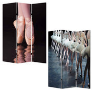 72" Black Canvas Folding Three Panel Screen Room Divider