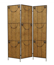 72" Brown Iron Folding Three Panel Screen Room Divider