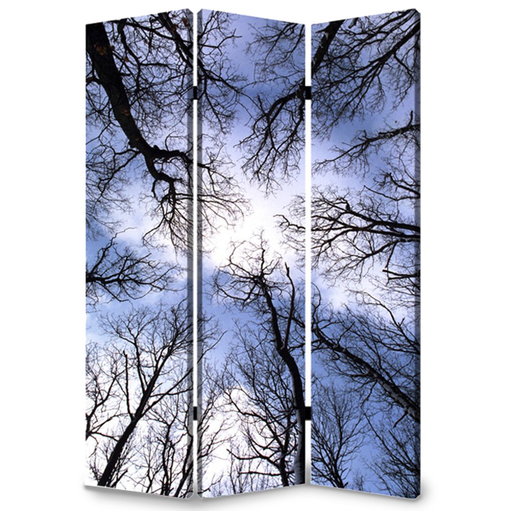 72" Black And Blue Canvas Folding Three Panel Screen Room Divider