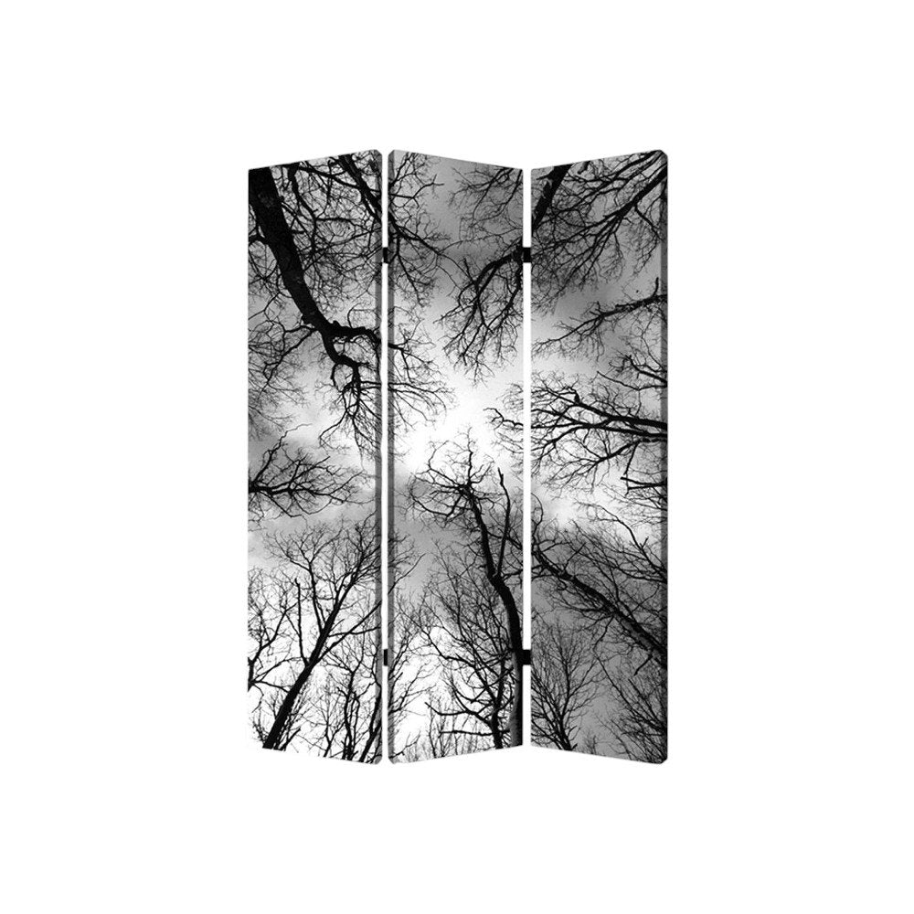 72" Black And Blue Canvas Folding Three Panel Screen Room Divider