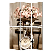 72" Brown Canvas Folding Three Panel Screen Room Divider