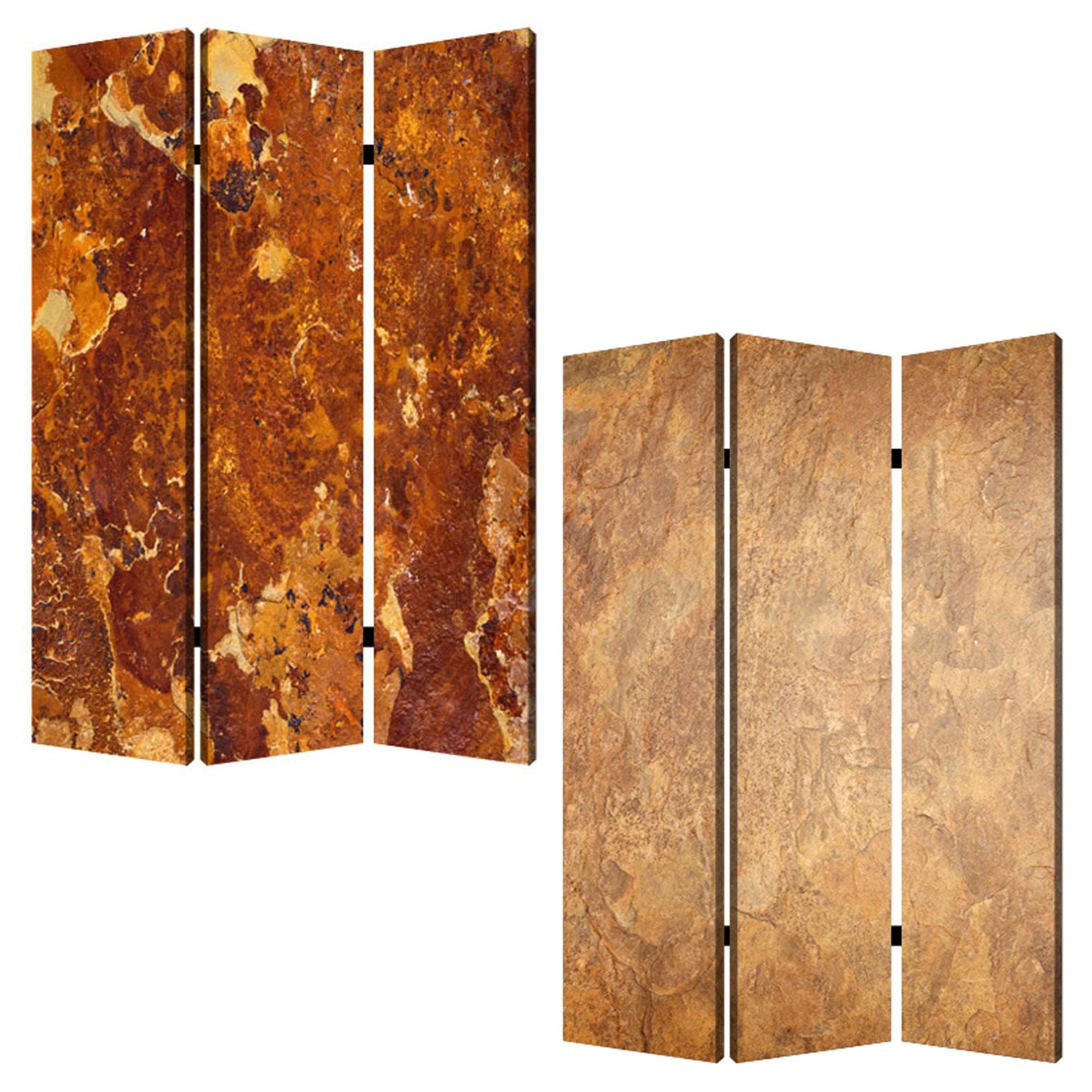 72" Brown Canvas Folding Three Panel Screen Room Divider