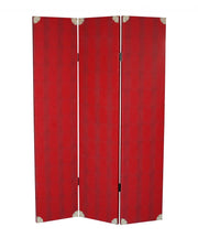 71" Red Wood Folding Three Panel Screen Room Divider