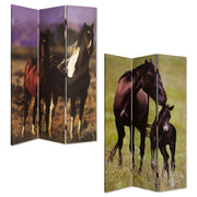 72" Brown Canvas Folding Three Panel Screen Room Divider