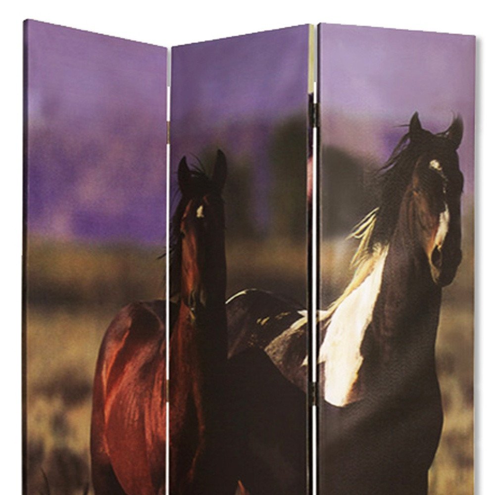 72" Brown Canvas Folding Three Panel Screen Room Divider