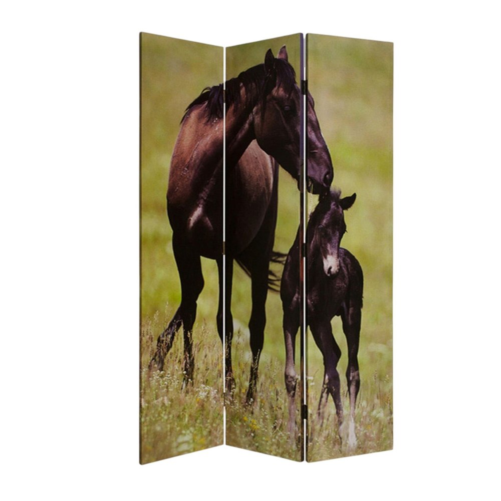 72" Brown Canvas Folding Three Panel Screen Room Divider
