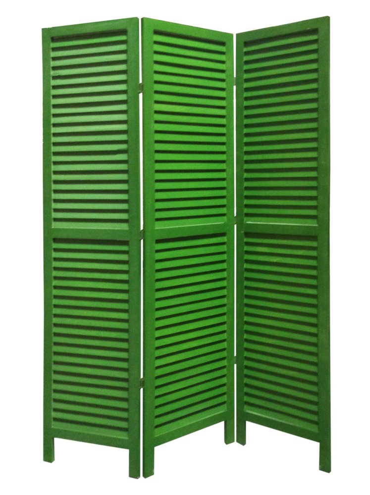 67" Blue Wood Folding Three Panel Screen Room Divider
