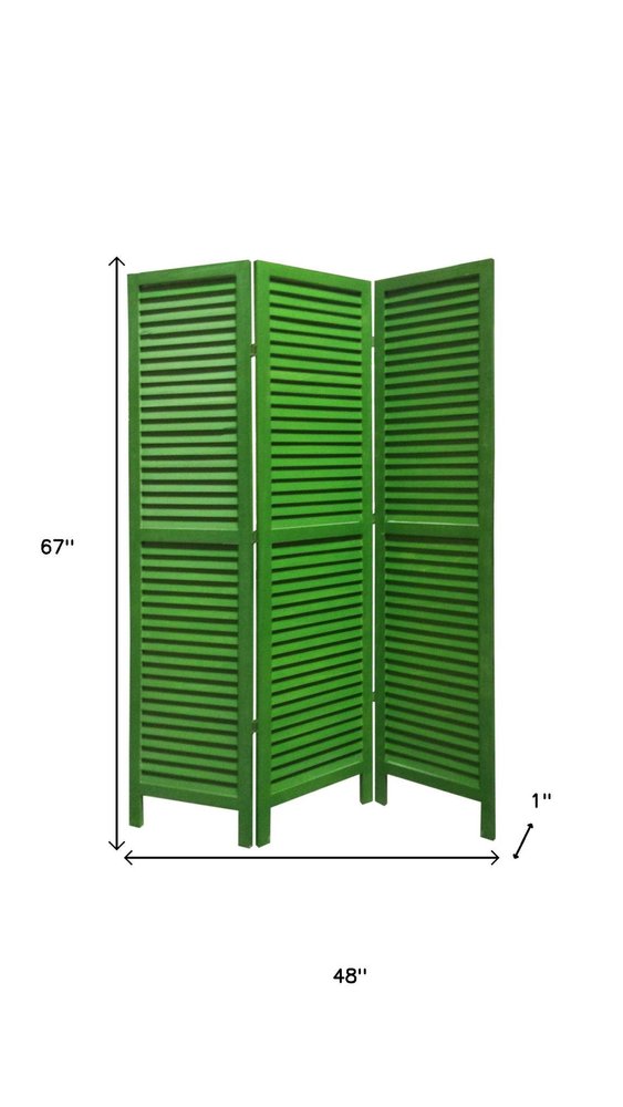 67" Blue Wood Folding Three Panel Screen Room Divider
