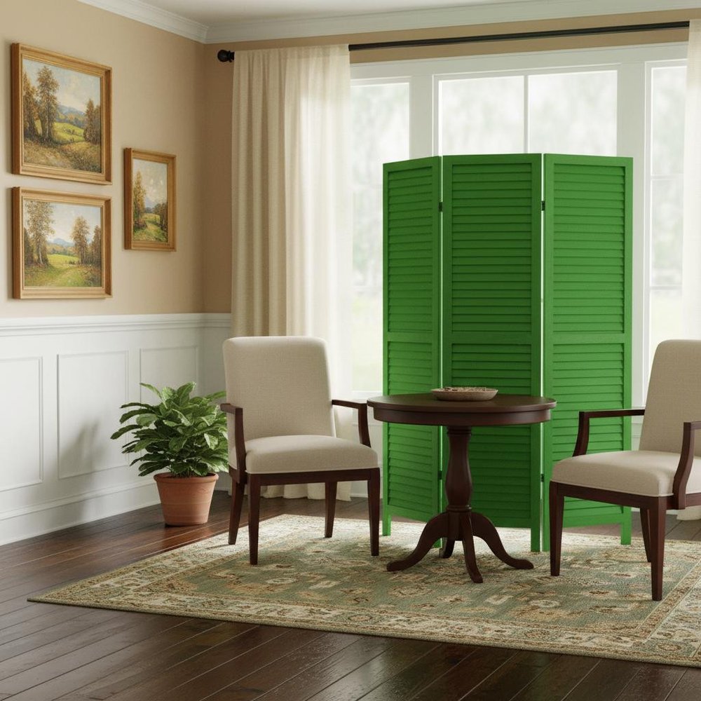 67" Blue Wood Folding Three Panel Screen Room Divider