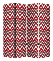 84" Red And Gray Canvas Folding Four Panel Screen Room Divider