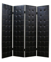 84" Black Faux Leather Folding Four Panel Screen Room Divider