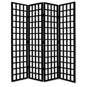 96" Black And White Folding Four Panel Screen Room Divider