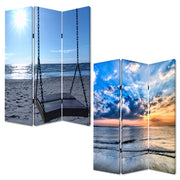 72" Blue Canvas Folding Three Panel Screen Room Divider