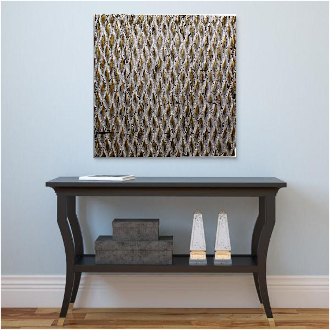 1 x 24 x 24 Gold Metallic Ridge - Wall Art Wood Wall Art