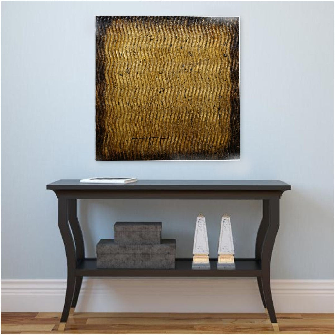 1 x 24 x 24 Gold Metallic Ridge - Wall Art Wood Wall Art