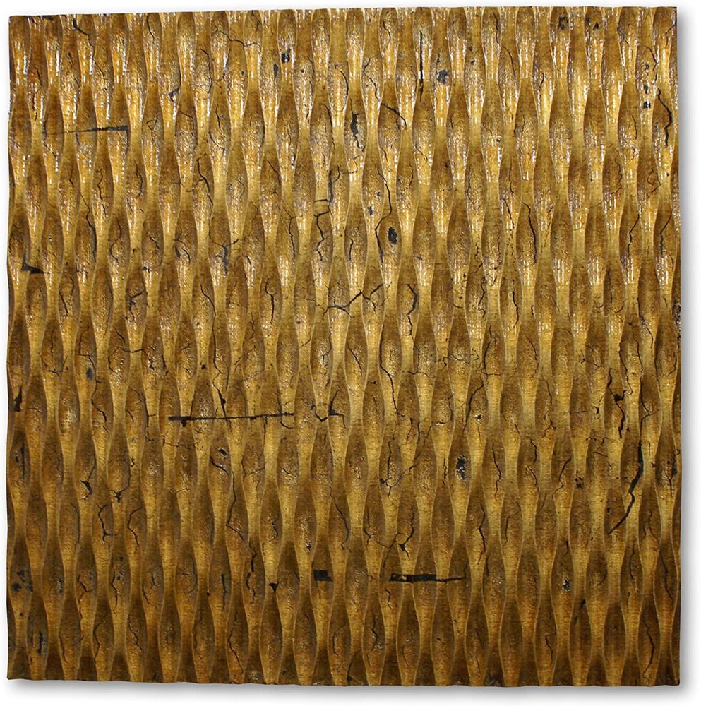 36" X 36" Gold Abstract Wood Hanging Dimensional Sculpture