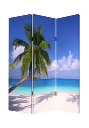 72" Blue And Green Canvas Folding Three Panel Screen Room Divider