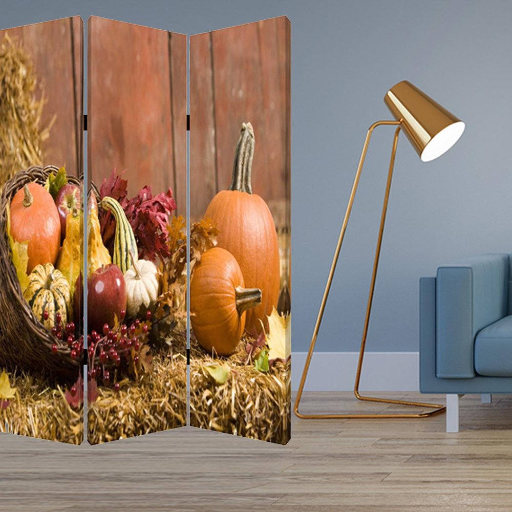 72" Brown Canvas Folding Three Panel Screen Room Divider
