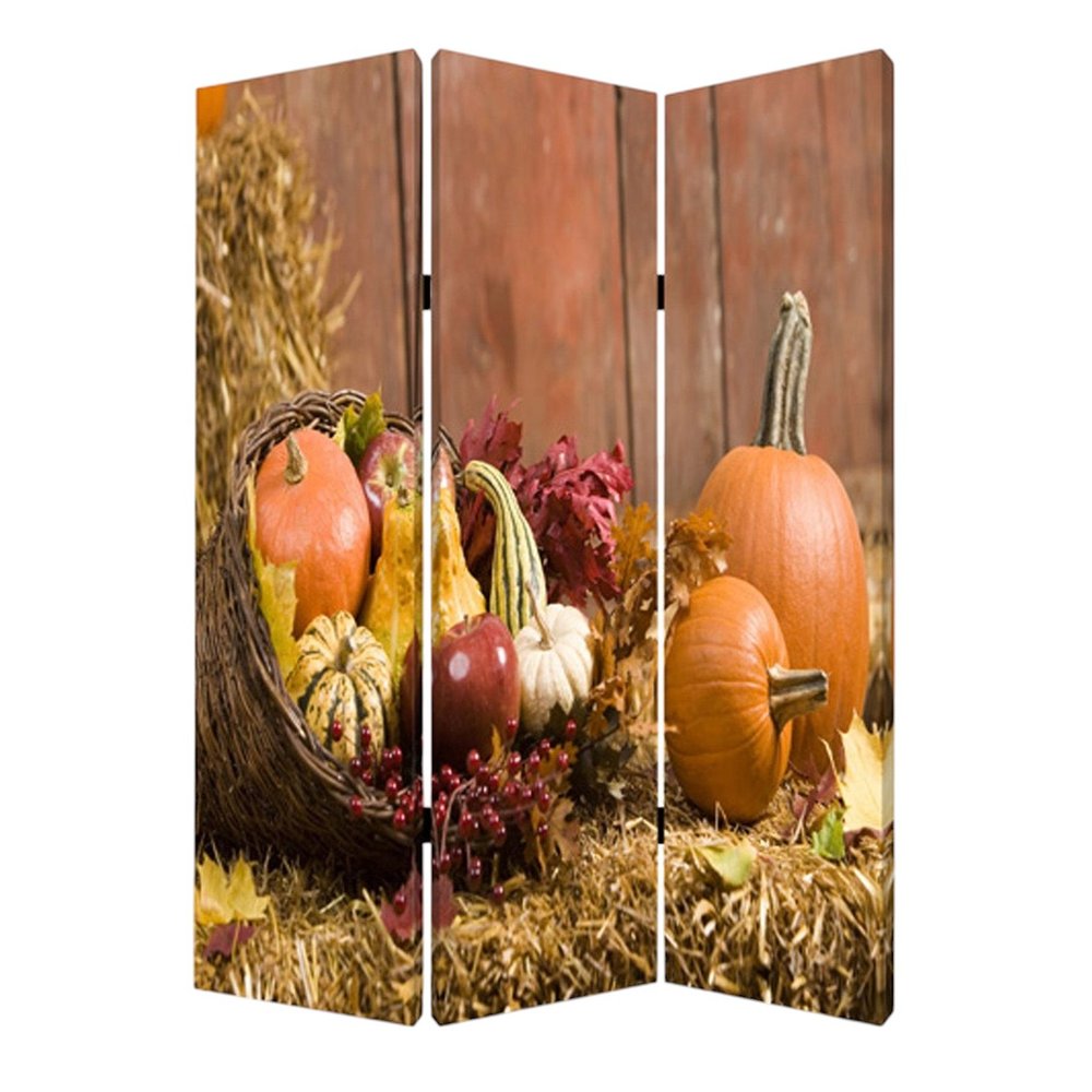 72" Brown Canvas Folding Three Panel Screen Room Divider