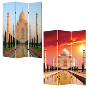 72" Brown Canvas Folding Three Panel Screen Room Divider