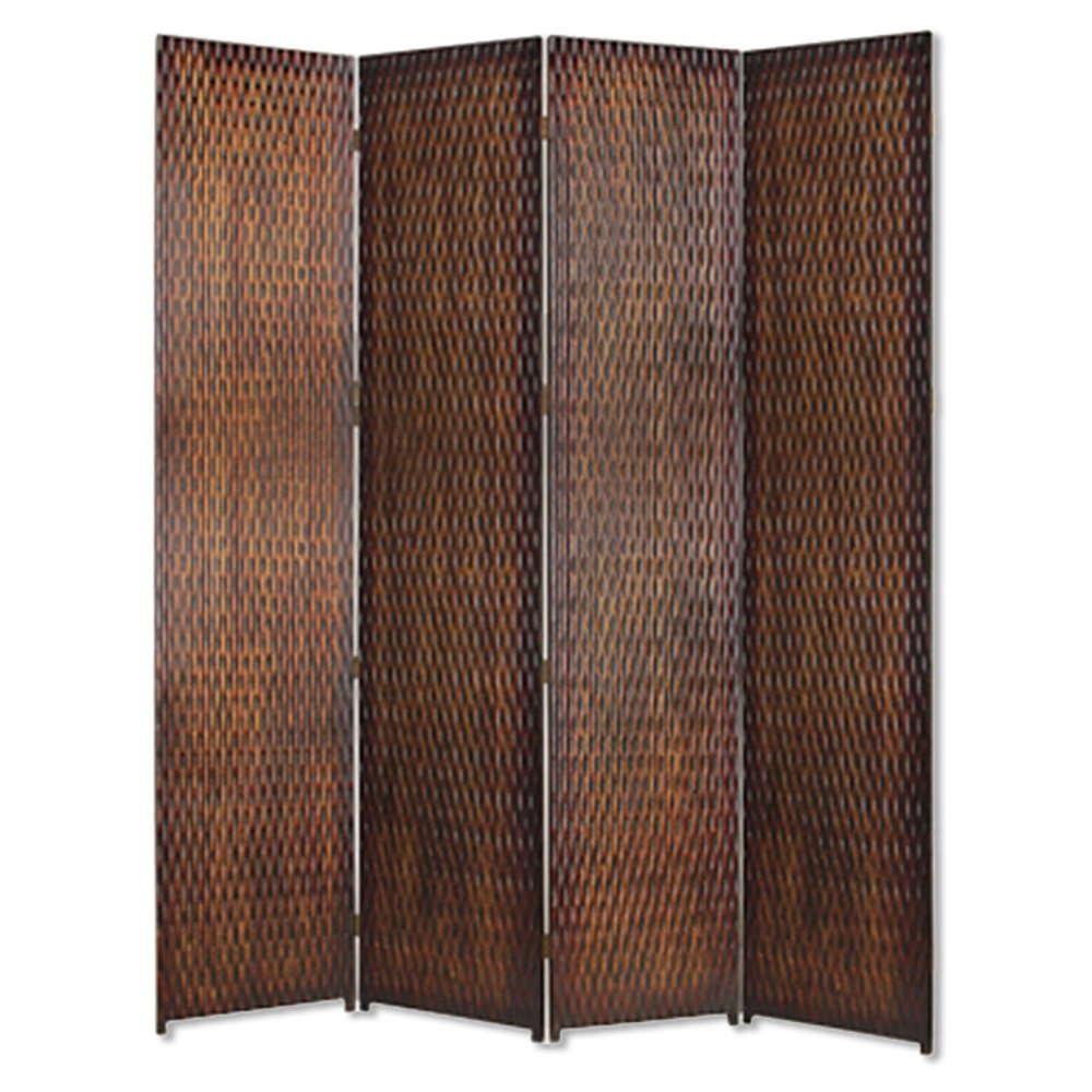 84" Brown Wood Folding Four Panel Screen Room Divider