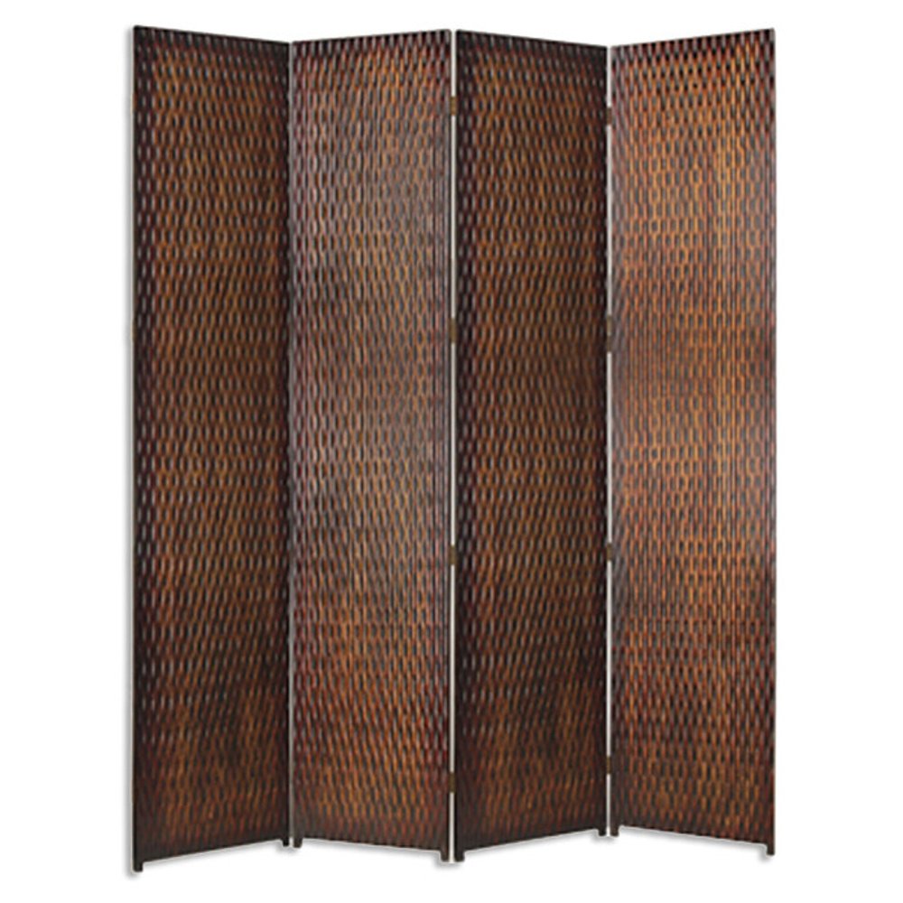 84" Brown Wood Folding Four Panel Screen Room Divider