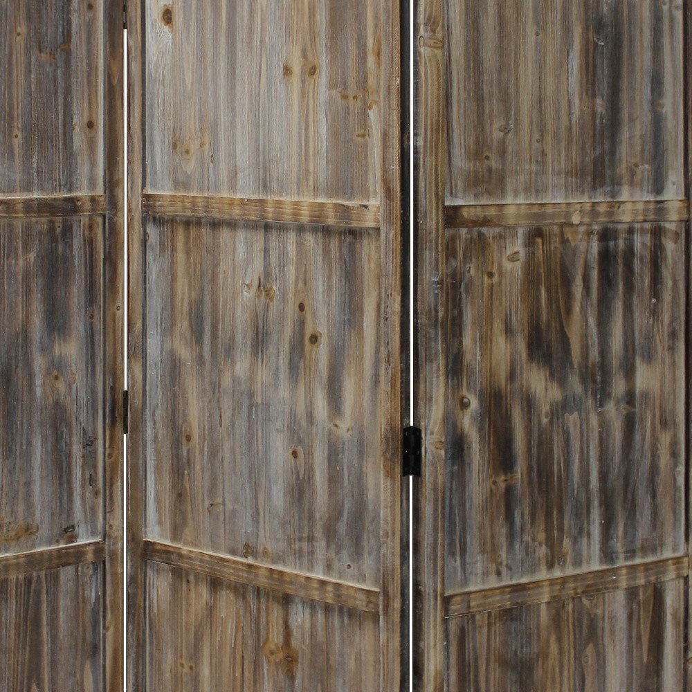 72" Brown Wood Folding Three Panel Screen Room Divider