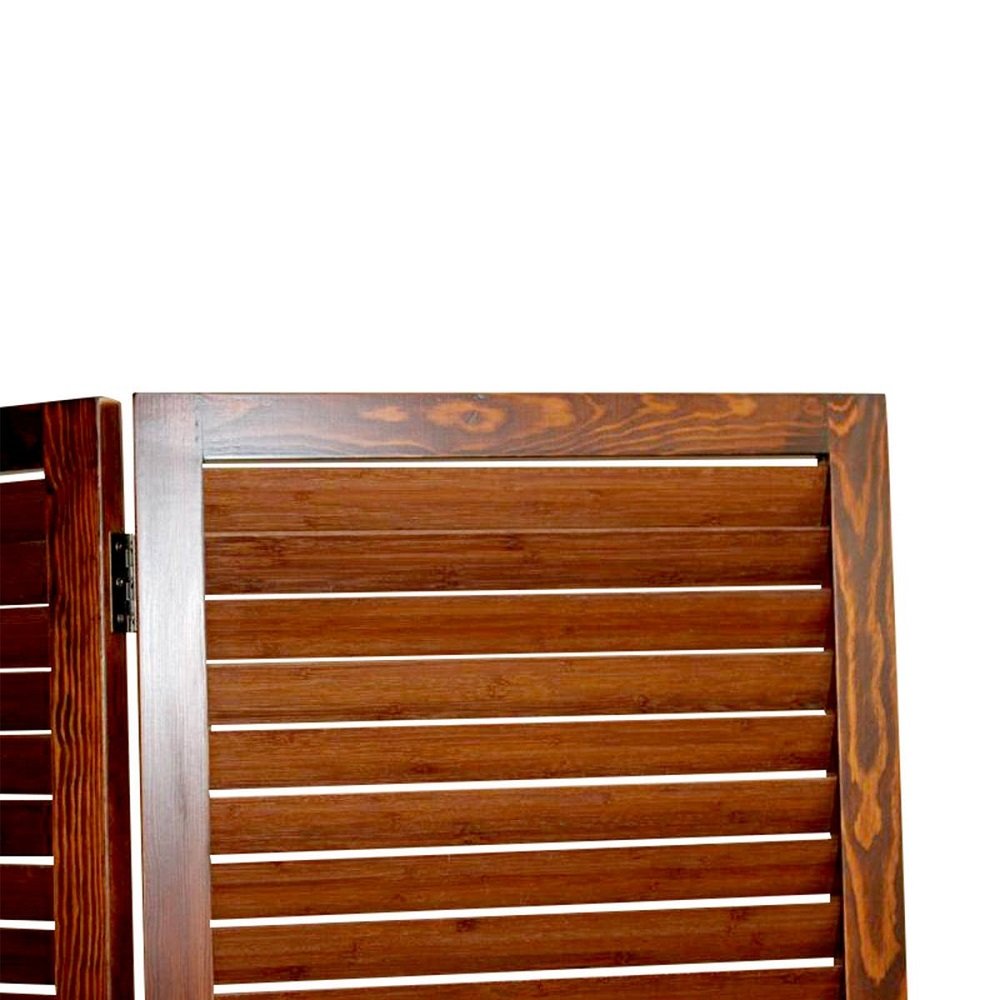 67" Brown Wood Folding Three Panel Screen Room Divider