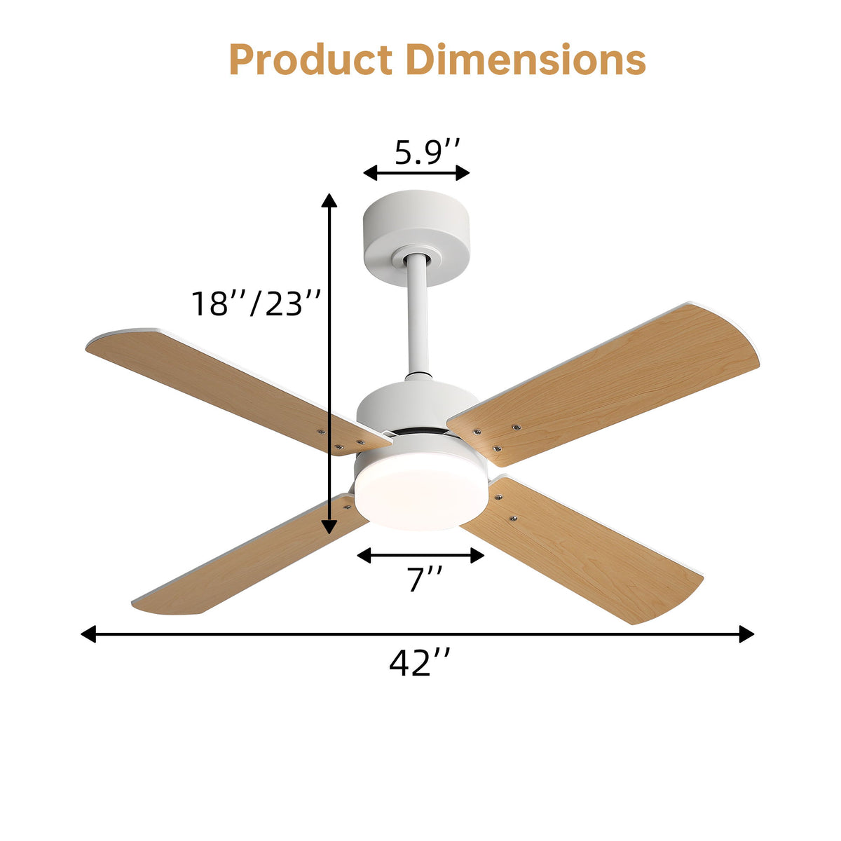 42" Ceiling Fan With Light And Memory Function, DC Reversible Motor, 4 Blades