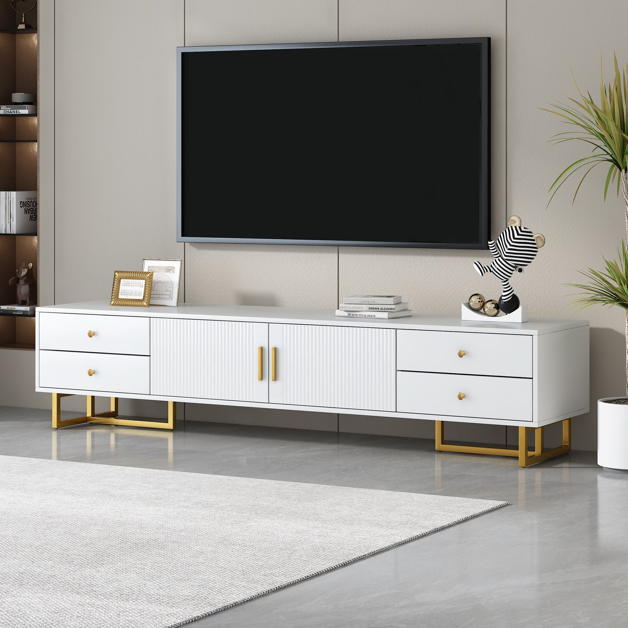 TV Media Console Table, TV Stand With Storage For Living Room - White