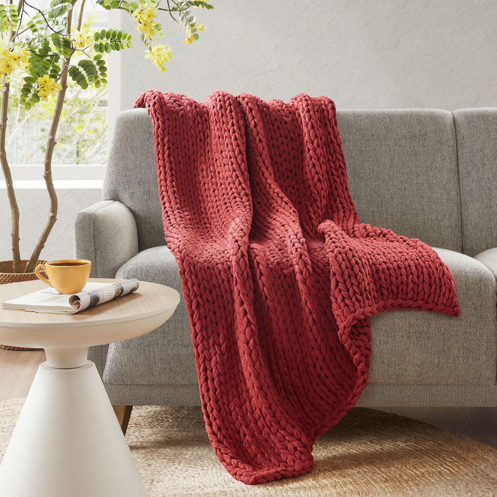Chunky Double Knit - Handmade Throw - Red