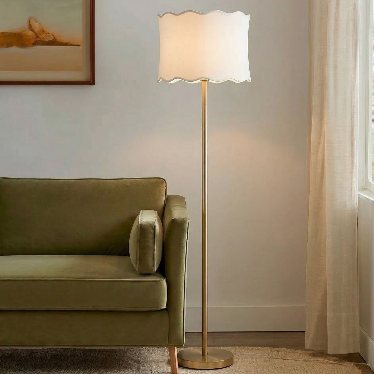Vesta - Dimmable Floor Lamp With Fabric Scalloped Shade - Gold