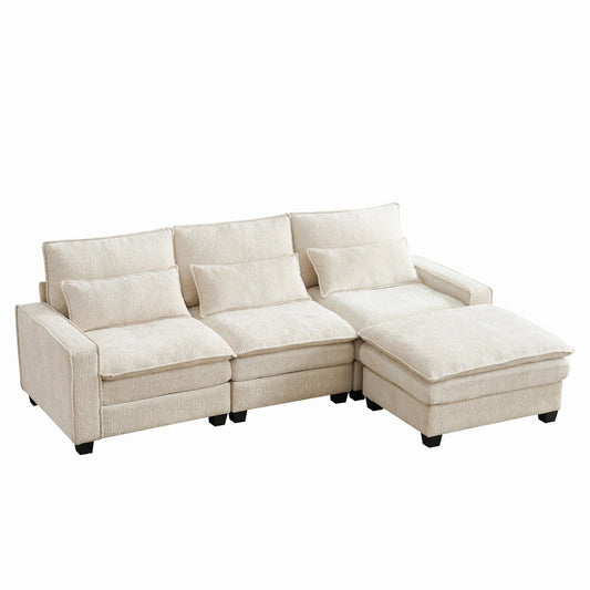 Modern Comfy L Shaped Sectional Sofa With Movable Ottoman
